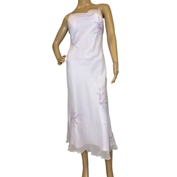 Vintage Y2K 90s Silk Scoop Neck Dress Romantic Fairy Whimsigoth Purple Lilac Bea - Picture 1 of 13